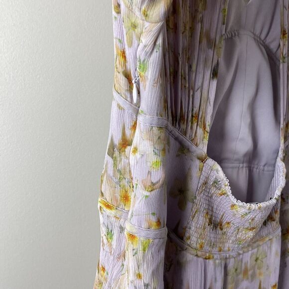 All Saints Floral Midi Dress Wedding Guest Bridesmaid Cream and Gold - Picture 10 of 14